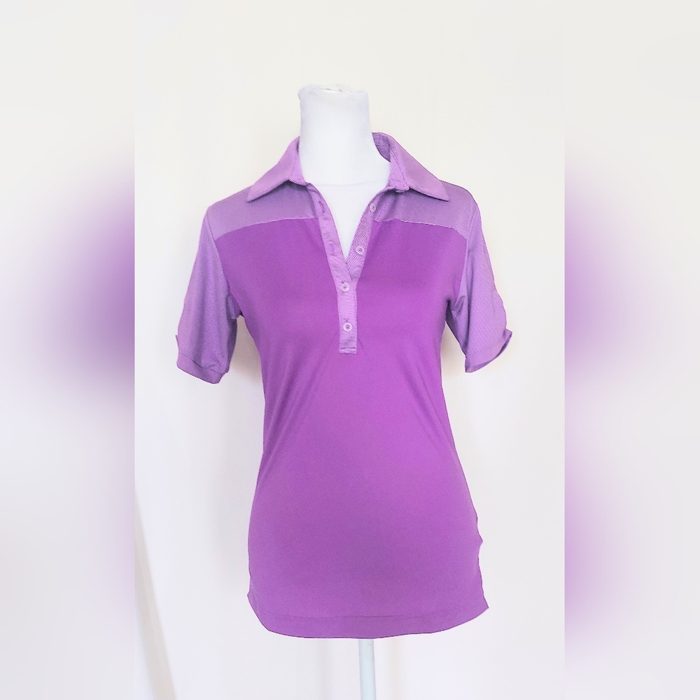 Adidas Golf PUREMOTION Ruched Sleeve Golf Polo Shirt Purple Size XS
